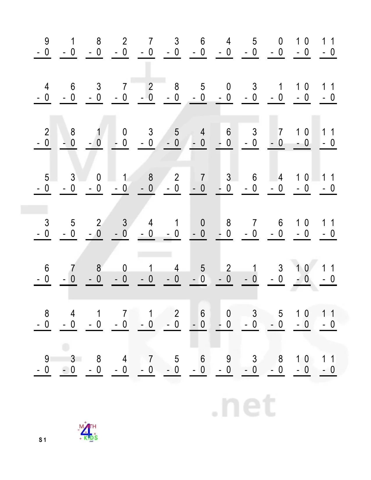 Subtraction Worksheets Printable Free