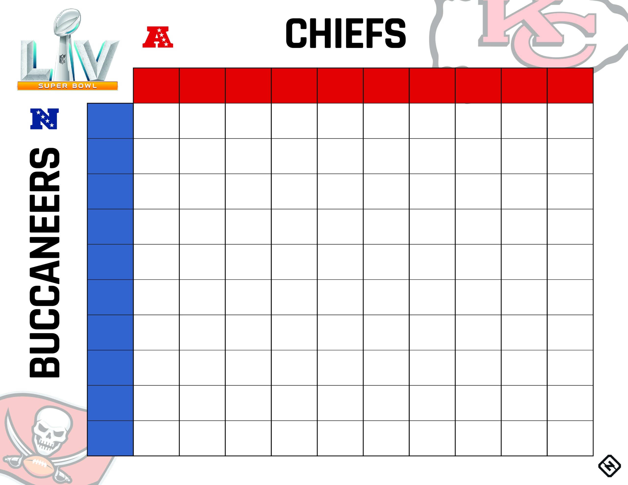 Super Bowl Squares Template Printable