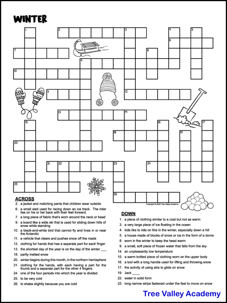 Intermediate Level Printable Crossword Puzzles