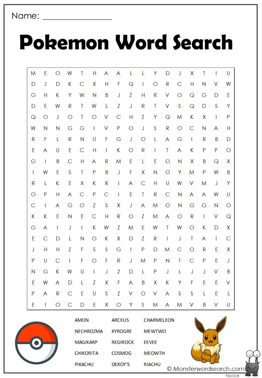 Pokemon Word Search For Kids Printable