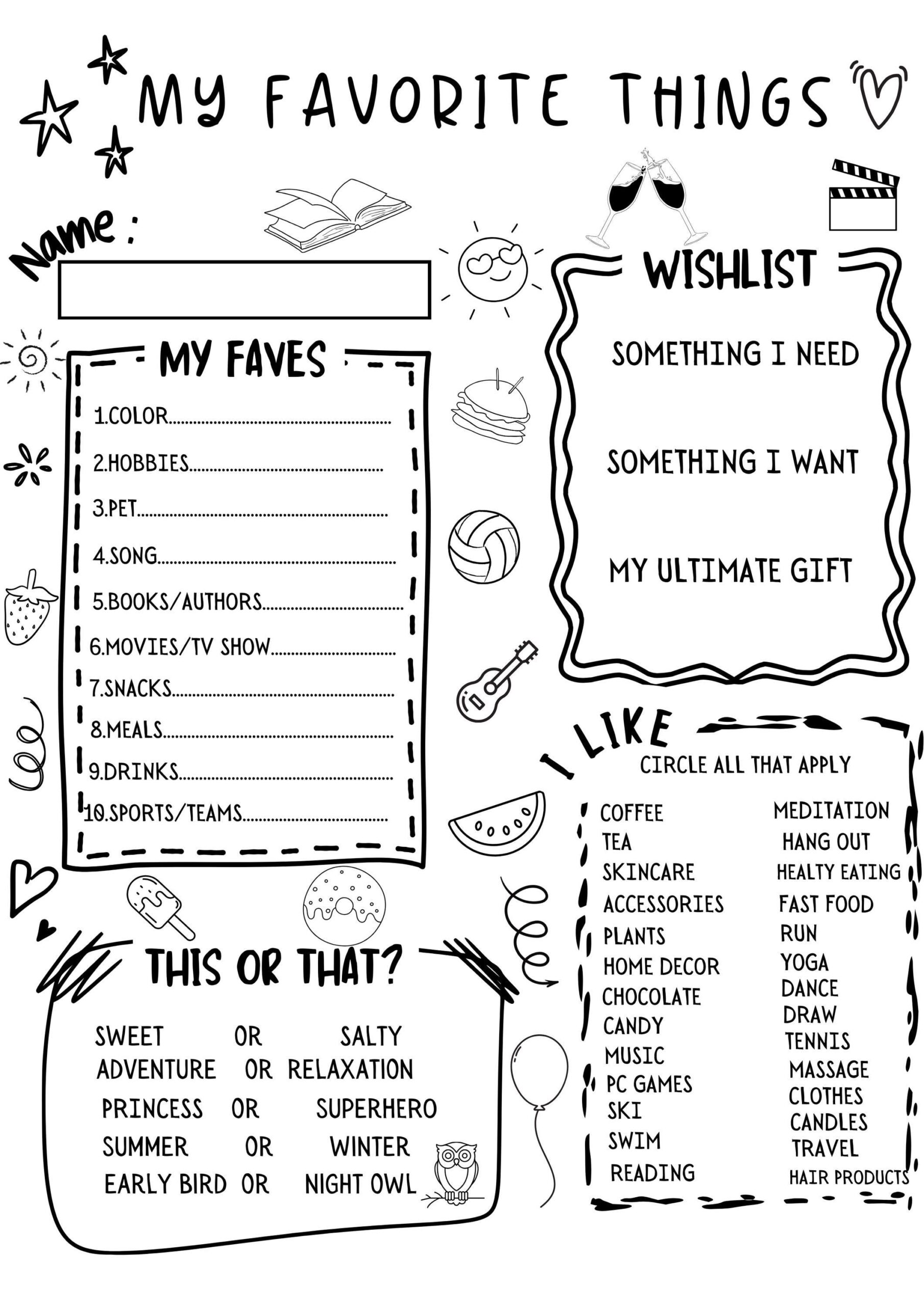 Printable My Favorite Things