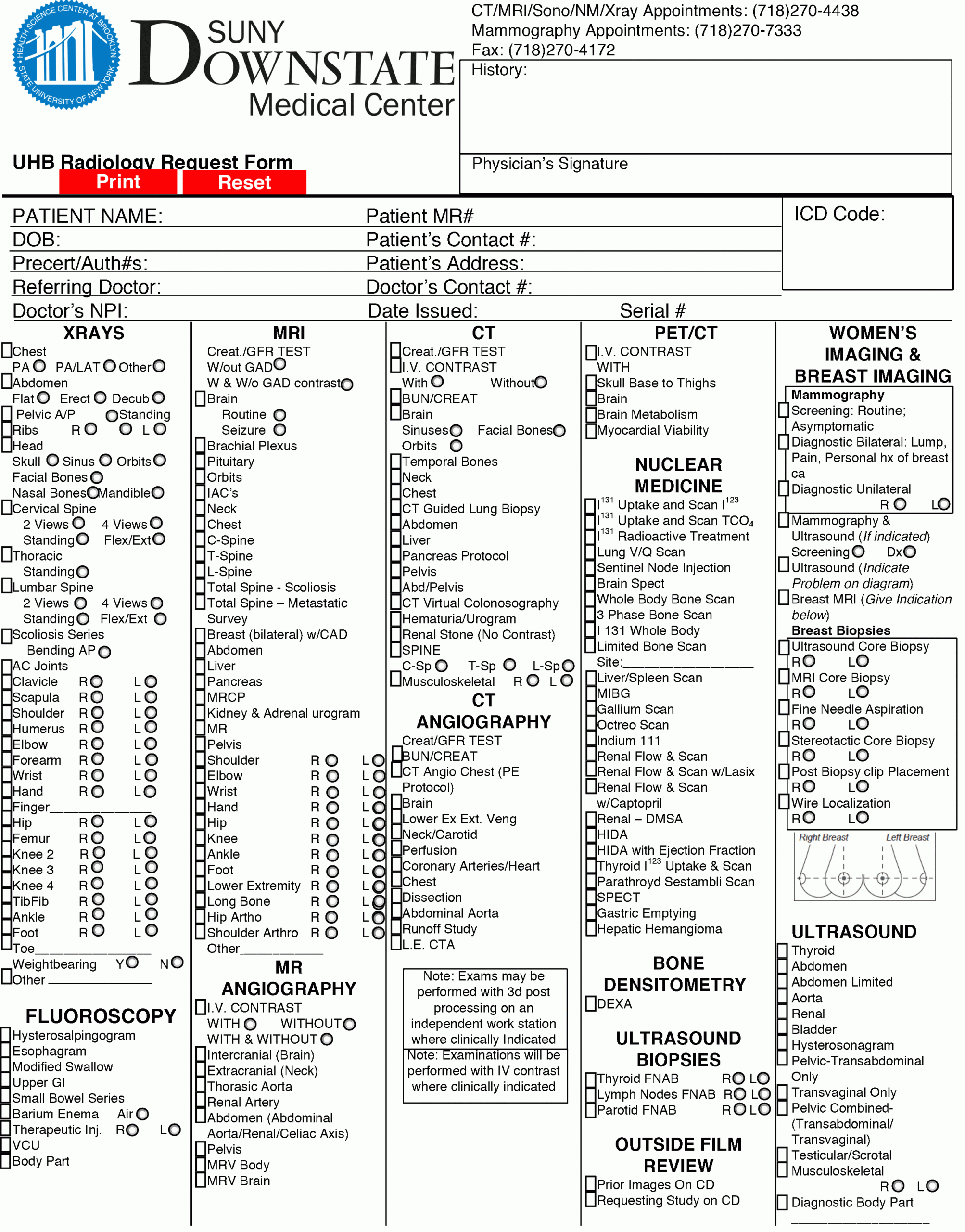 Radiology Request Form For Referring Physicians Department Of 