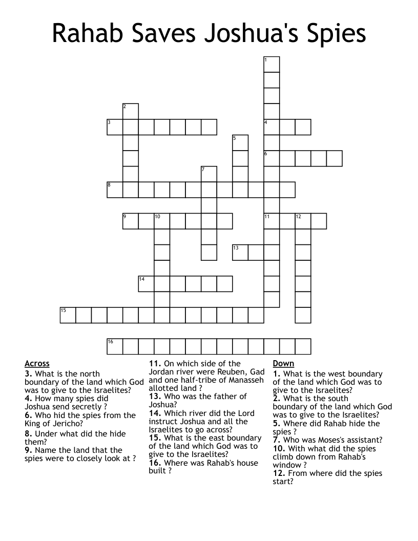 Rahab Saves Joshua s Spies Crossword WordMint