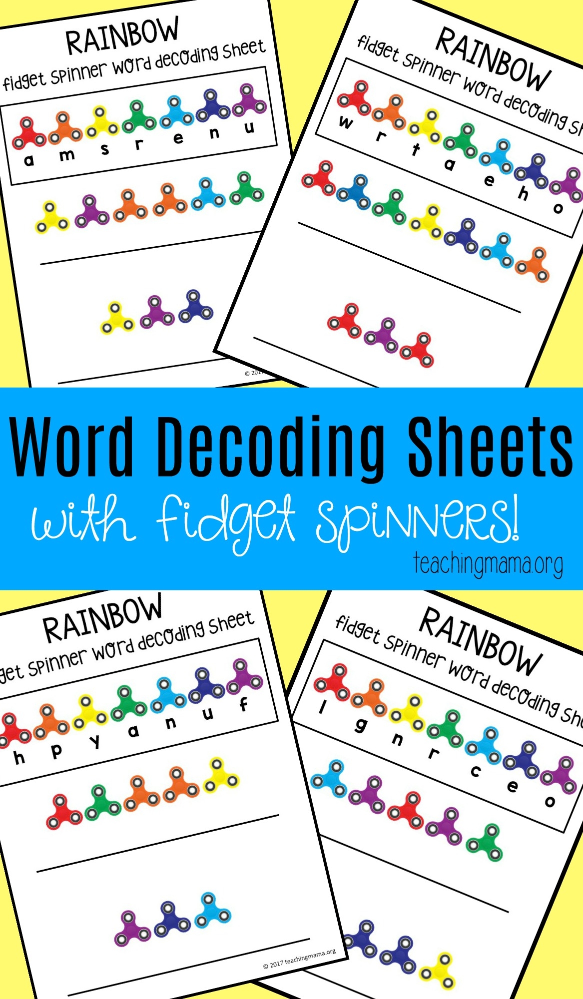Rainbow Fidget Spinner Word Decoding Sheets Teaching Mama