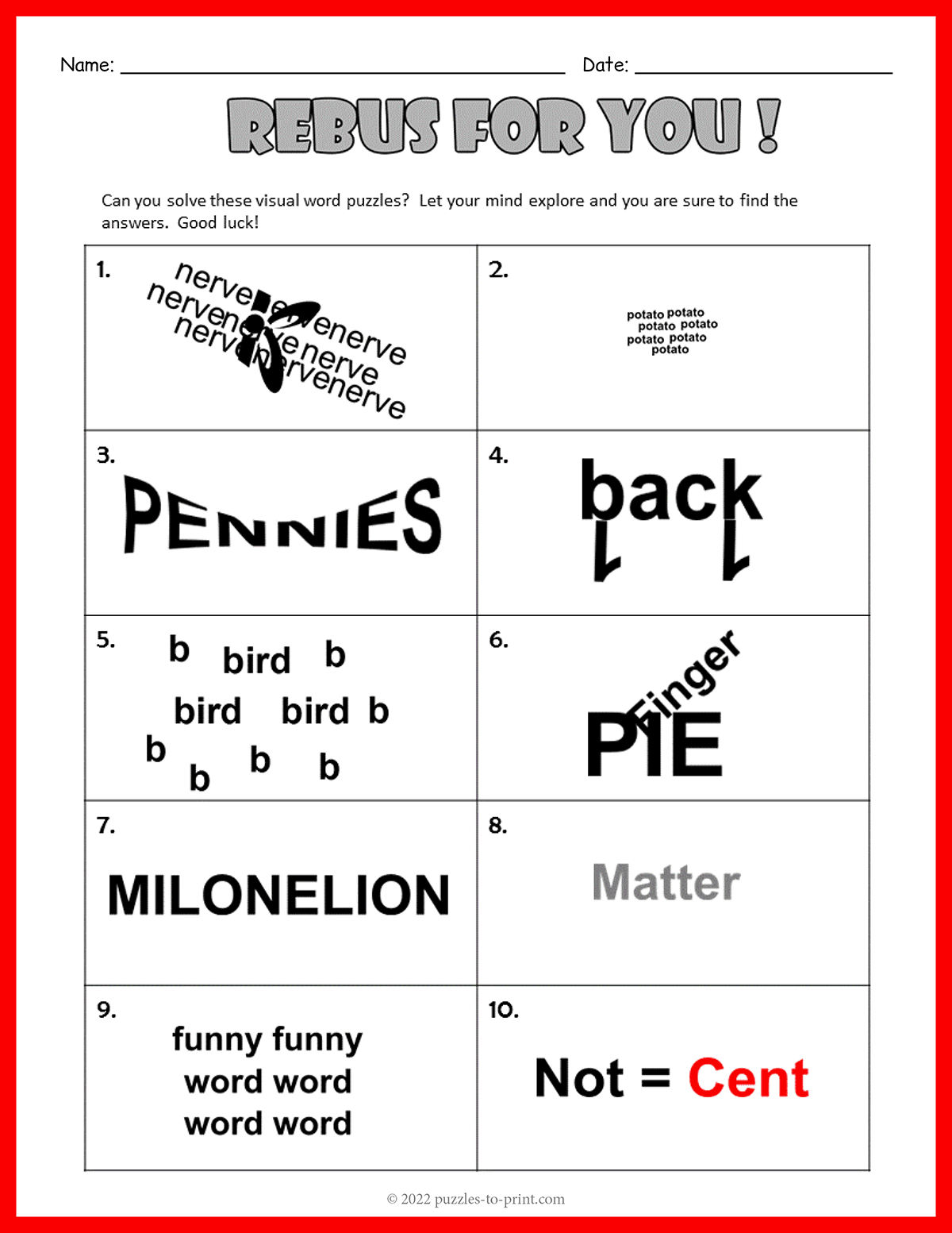 Free Printable Rebus Puzzles With Answers
