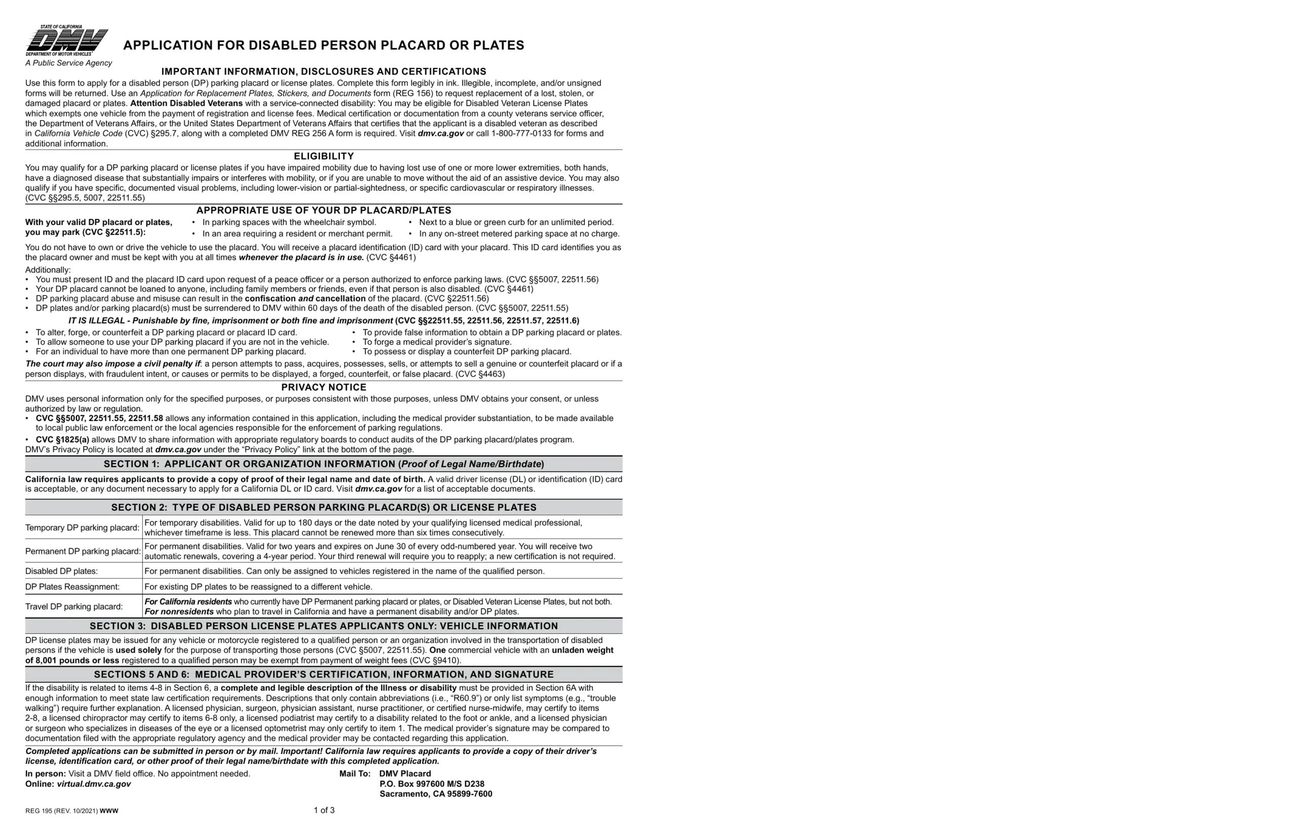 Dmv Form For Handicap Parking Permit