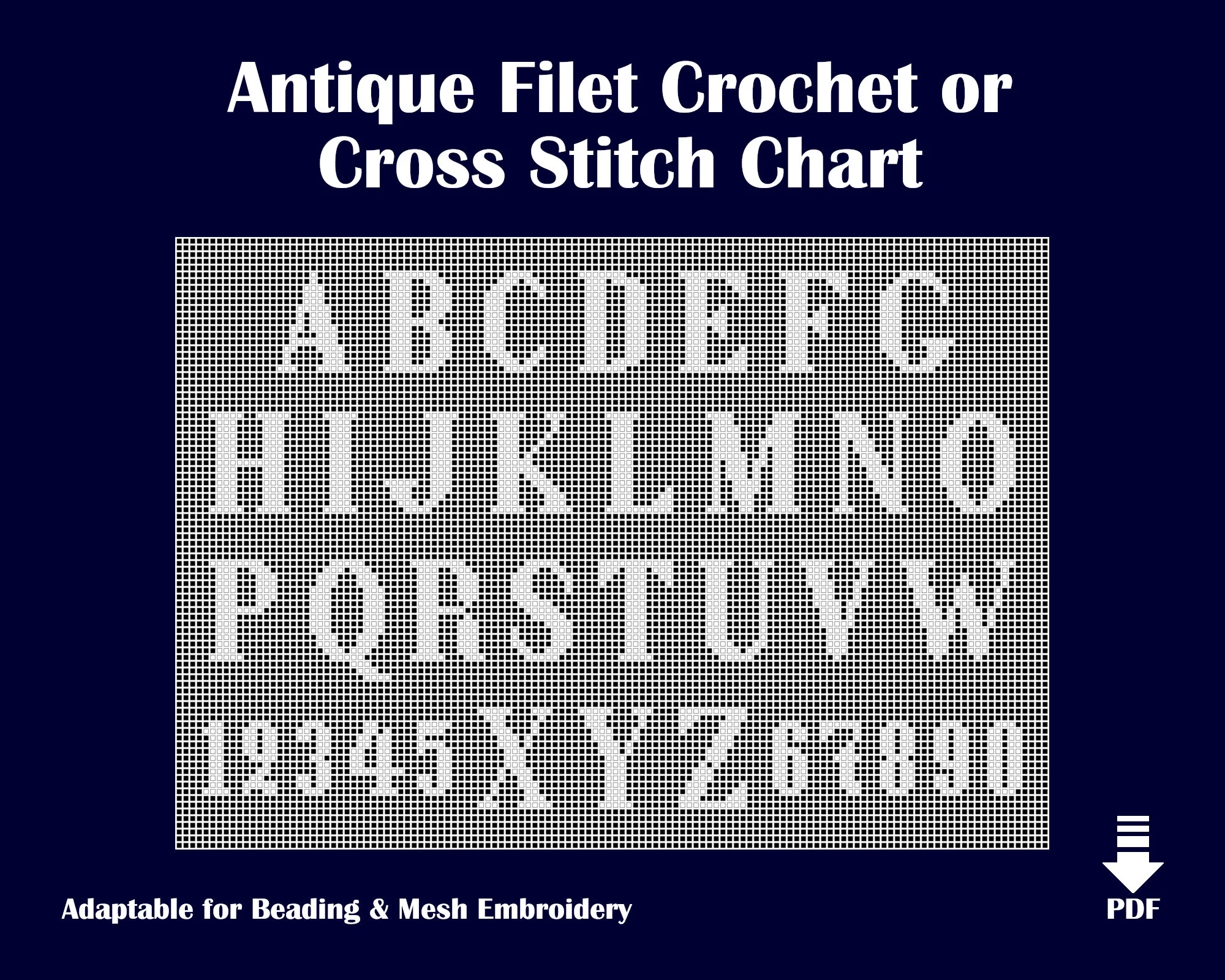 Reproduction Antique Pattern Chart For Filet Crochet Cross 