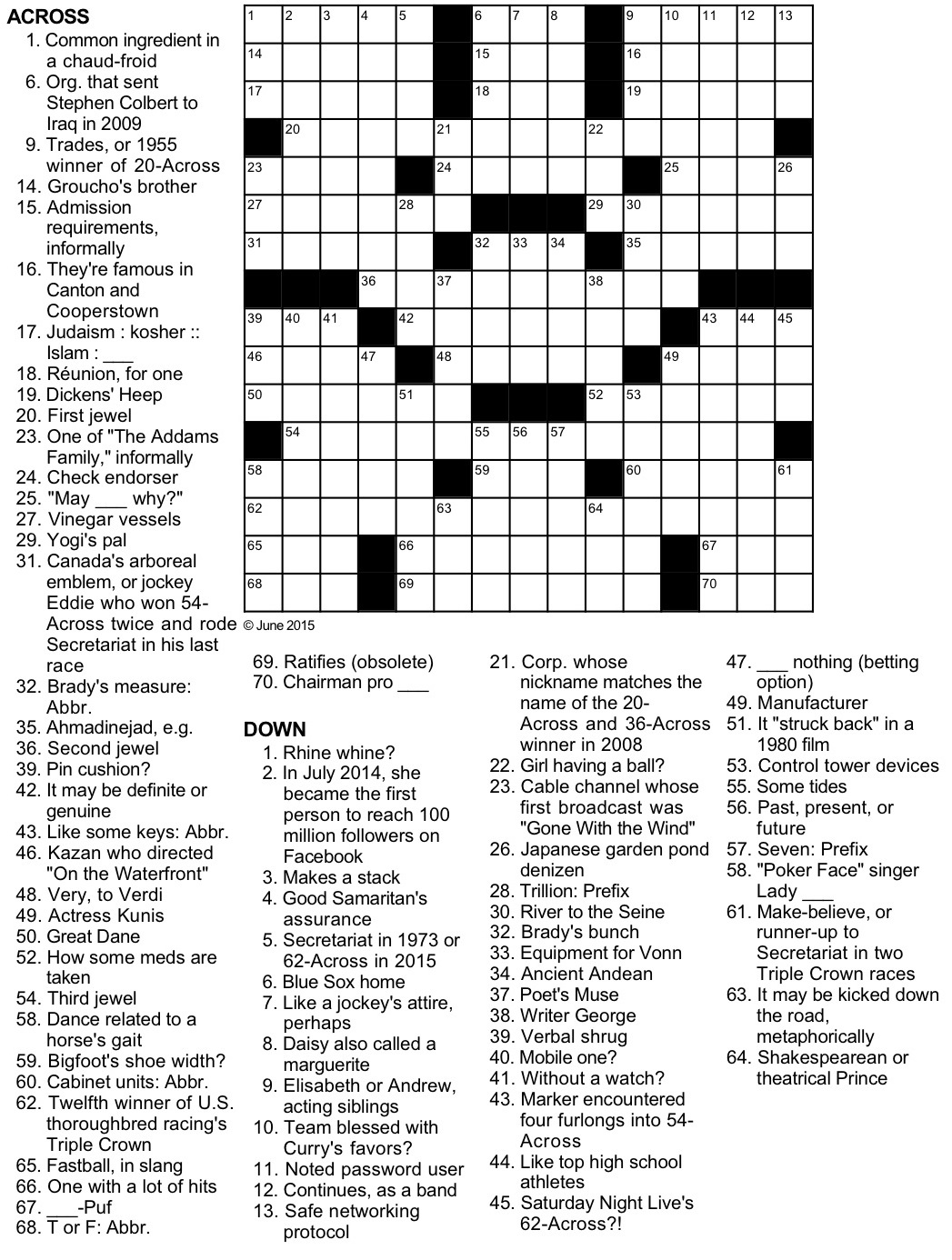 Sports Printable Crossword Puzzles