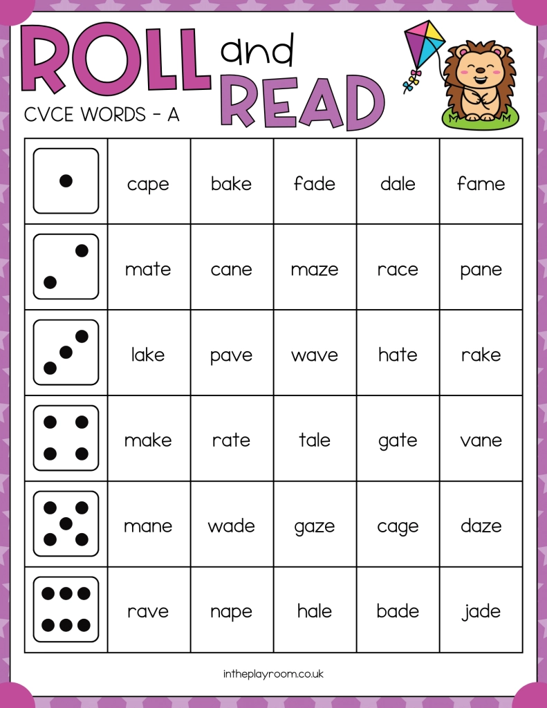 Roll And Read Cvce Word Worksheets Free Printable In The Playroom