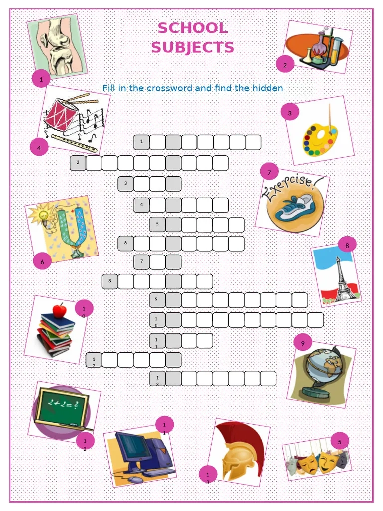 School Subjects Crossword Puzzle PDF
