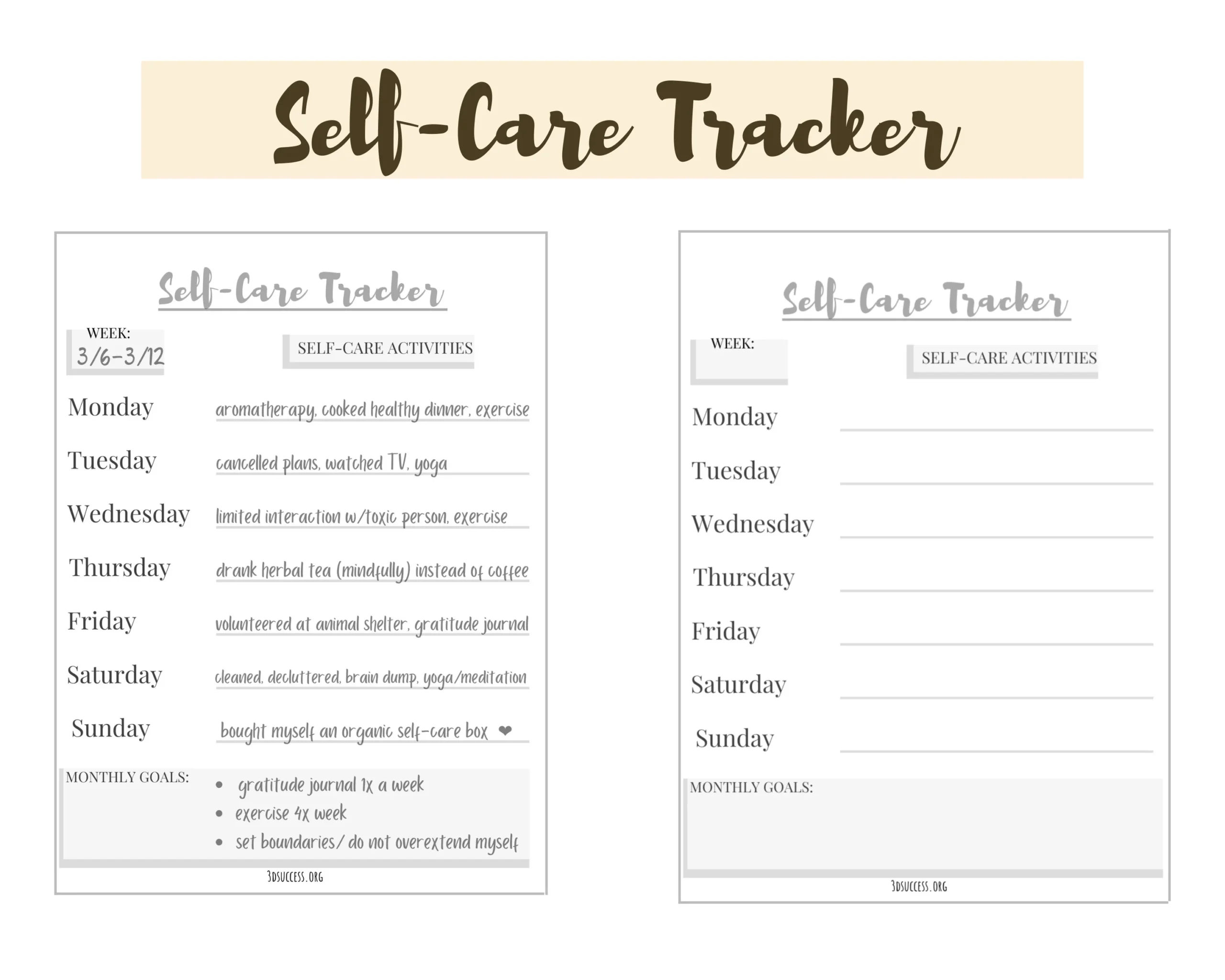 Printable Self Care Worksheets