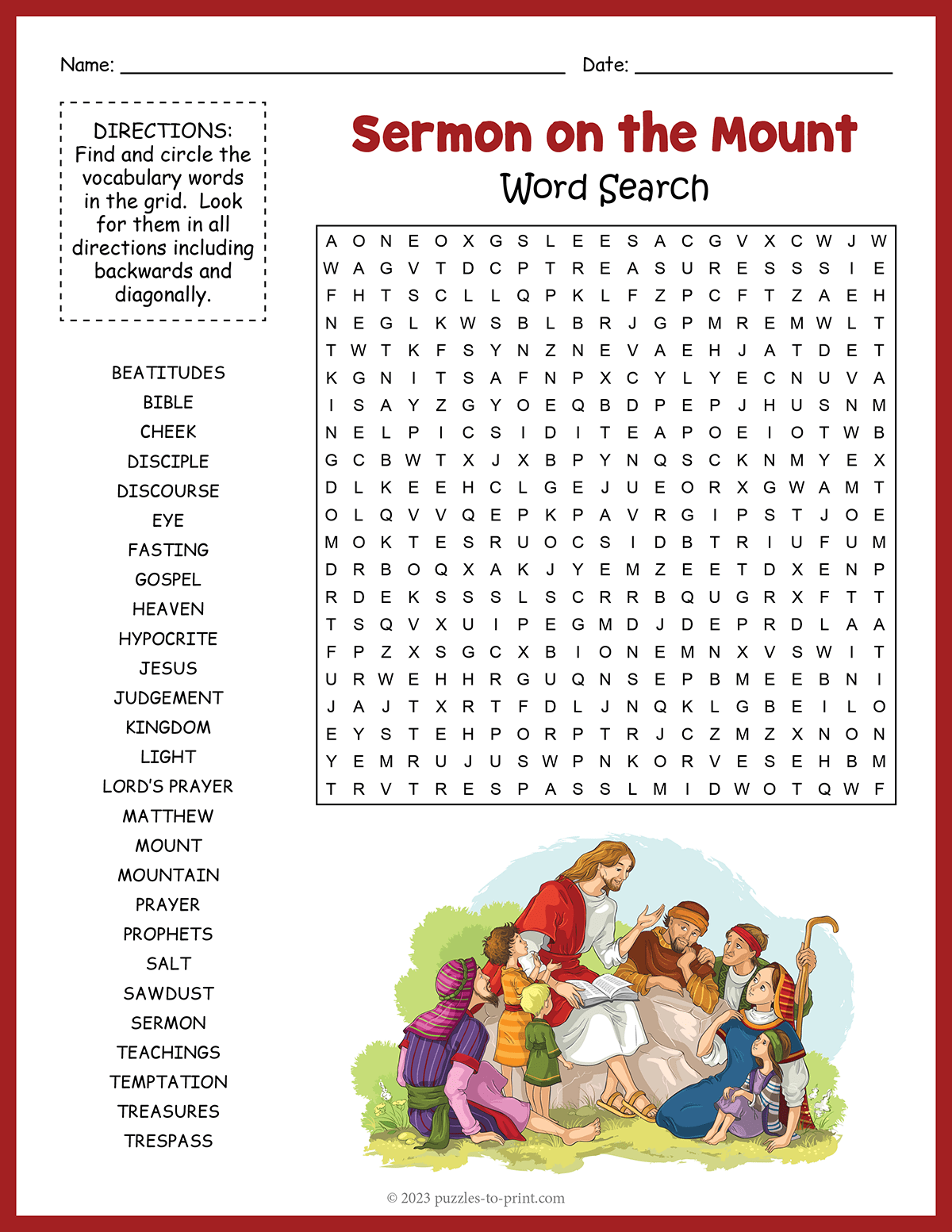 Sermon On The Mount Word Search