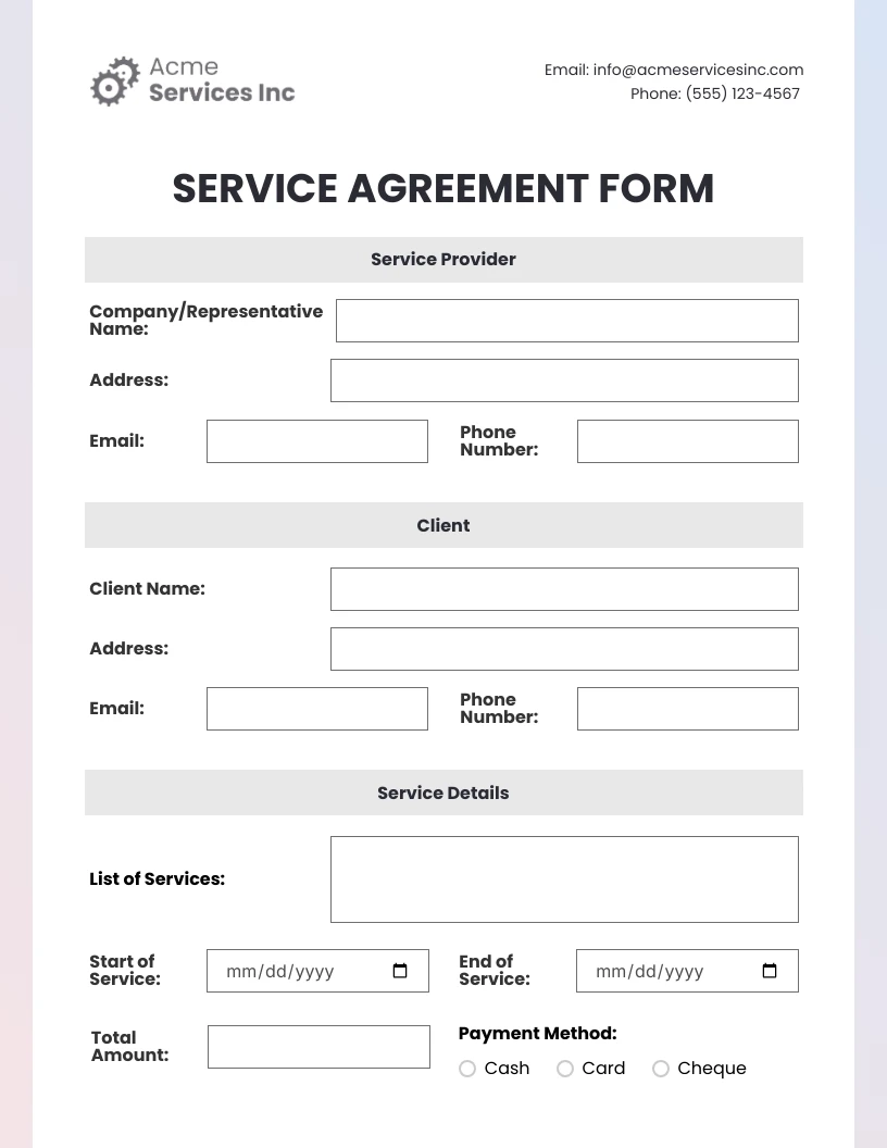 Printable Service Contract Template