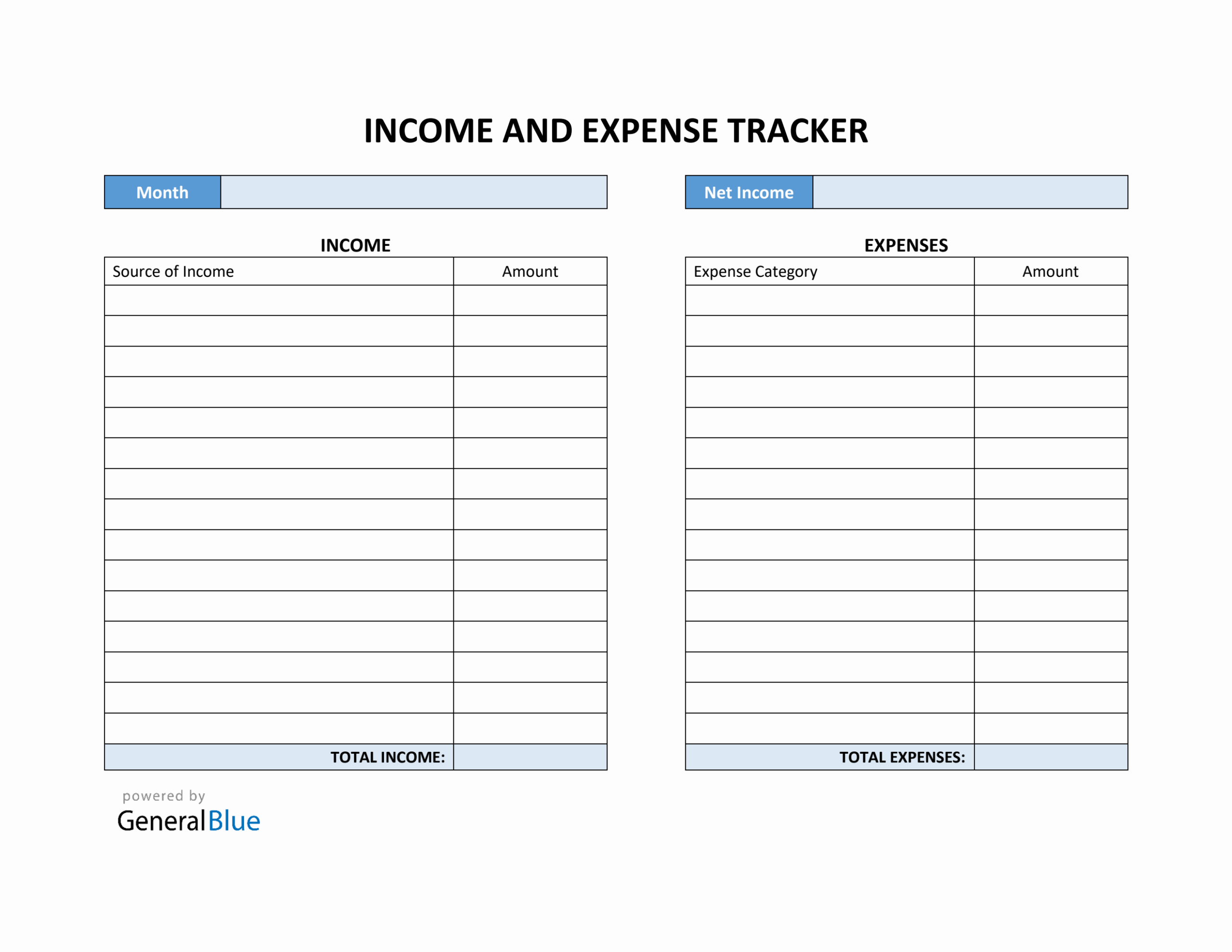 Free Printable Income And Expense Worksheet