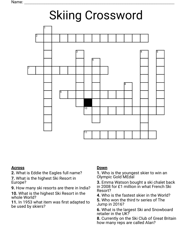 Skiing Crossword WordMint