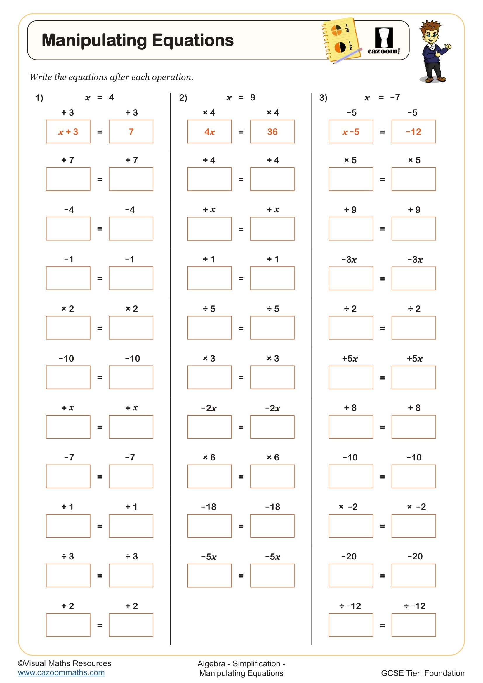 Solving Equations Worksheets Solving Linear Equations Worksheets 