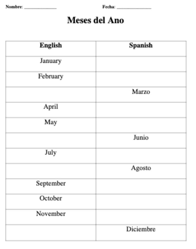Printable Spanish Worksheets For Beginners
