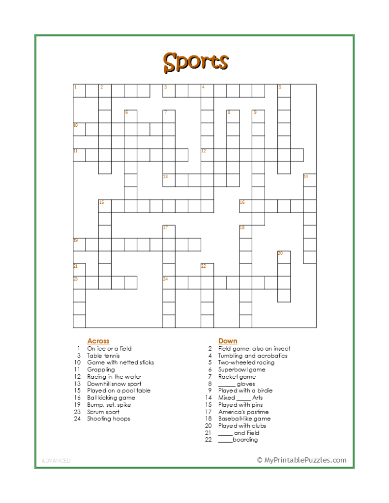 Free Printable Crossword Puzzles For Grade 6