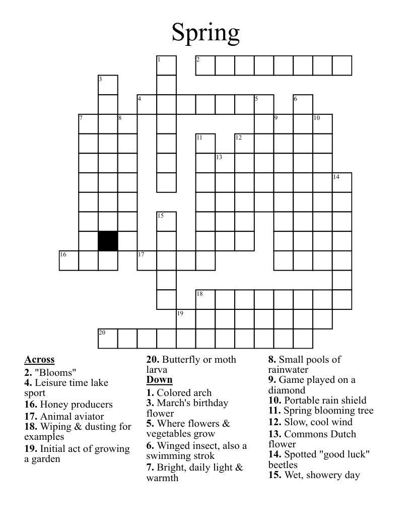 Free Printable Spring Crossword