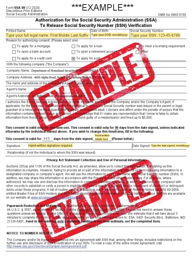 SSA 89 Form 2022 PDF Social Security Number Government