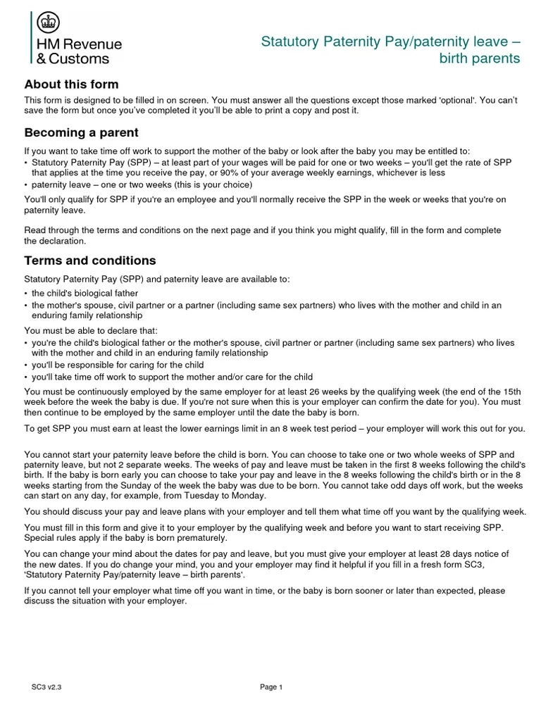 Statutory Paternity Pay paternity Leave Birth Parents About 