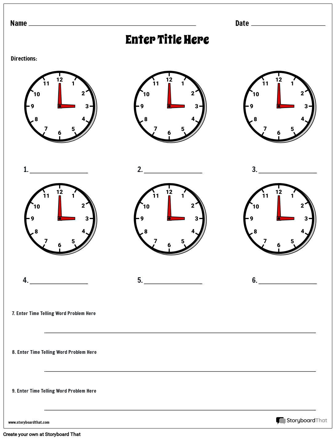 storyboard that telling time worksheet creator