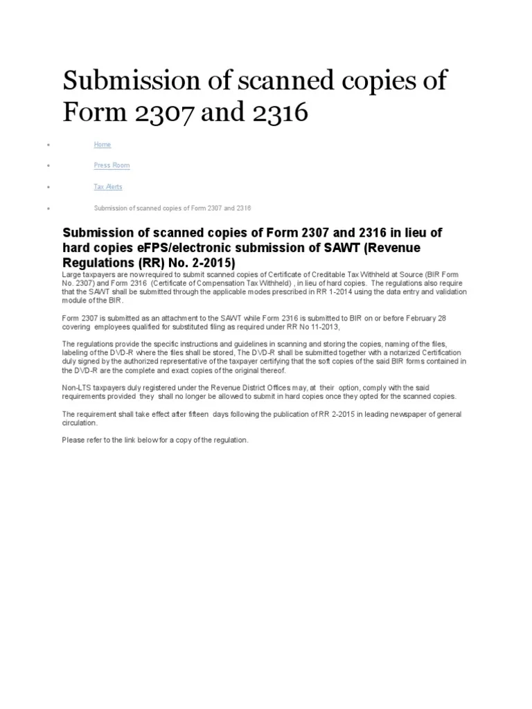Submission Of Scanned Copies Of Form 2307 And 2316 PDF