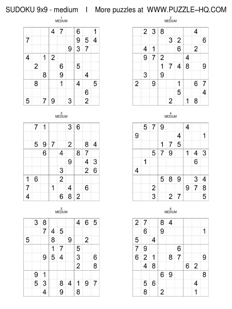 Printable Sudoku Puzzles Medium