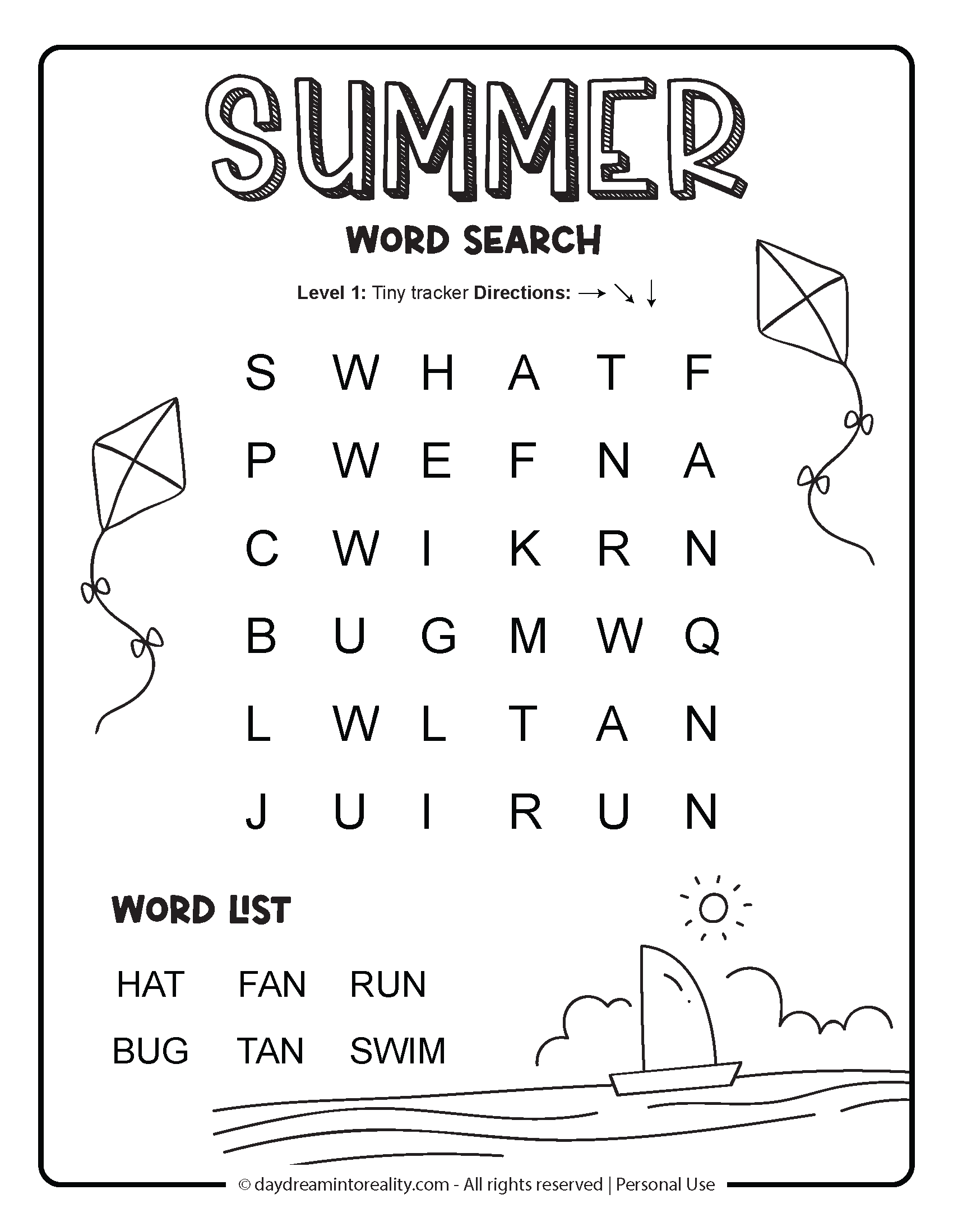 Summer Word Search Printable Easy