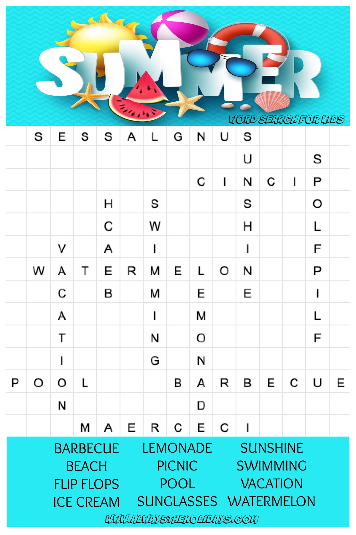 Summer Word Search Printable Free Word Search amp Answer Key