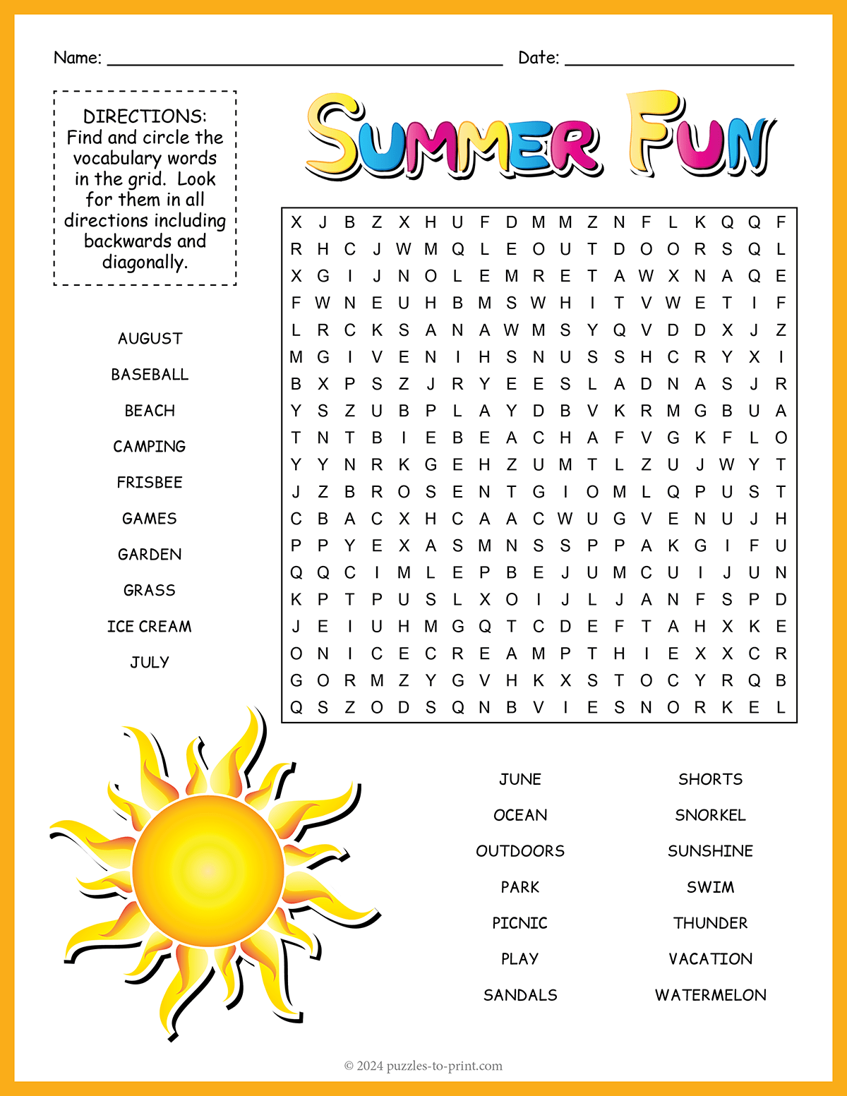 Free Printable Word Search Puzzles For Summer