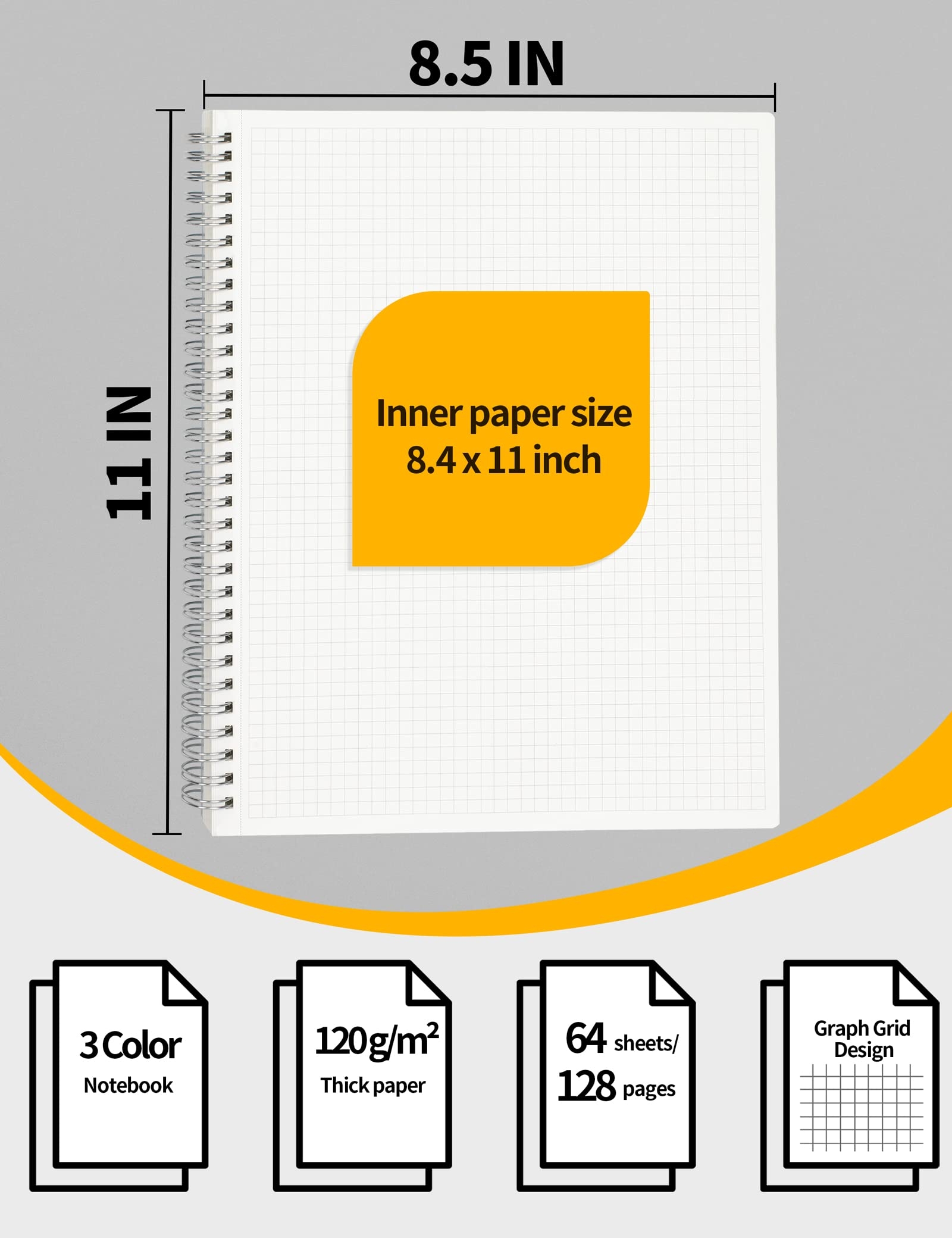 SUNEE Graph Paper Notebook A4 Spiral Bullet Journals With 120gsm 