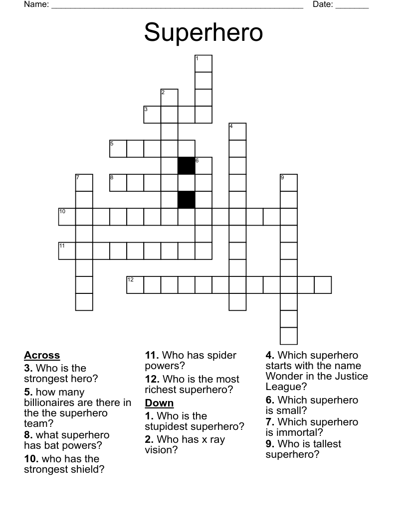 Super Heroes Crossword WordMint