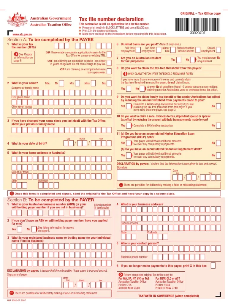 Tax File Number Declaration Form PDF PDF Withholding Tax 
