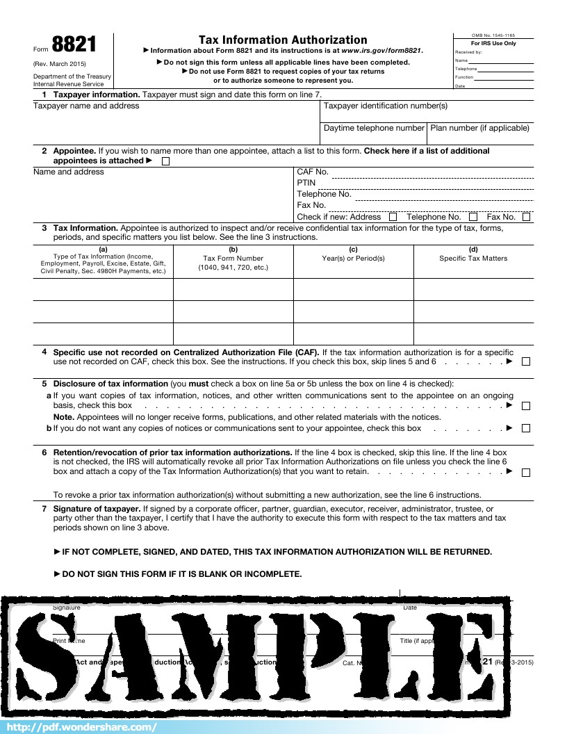 Irs Form 8821 Printable Form