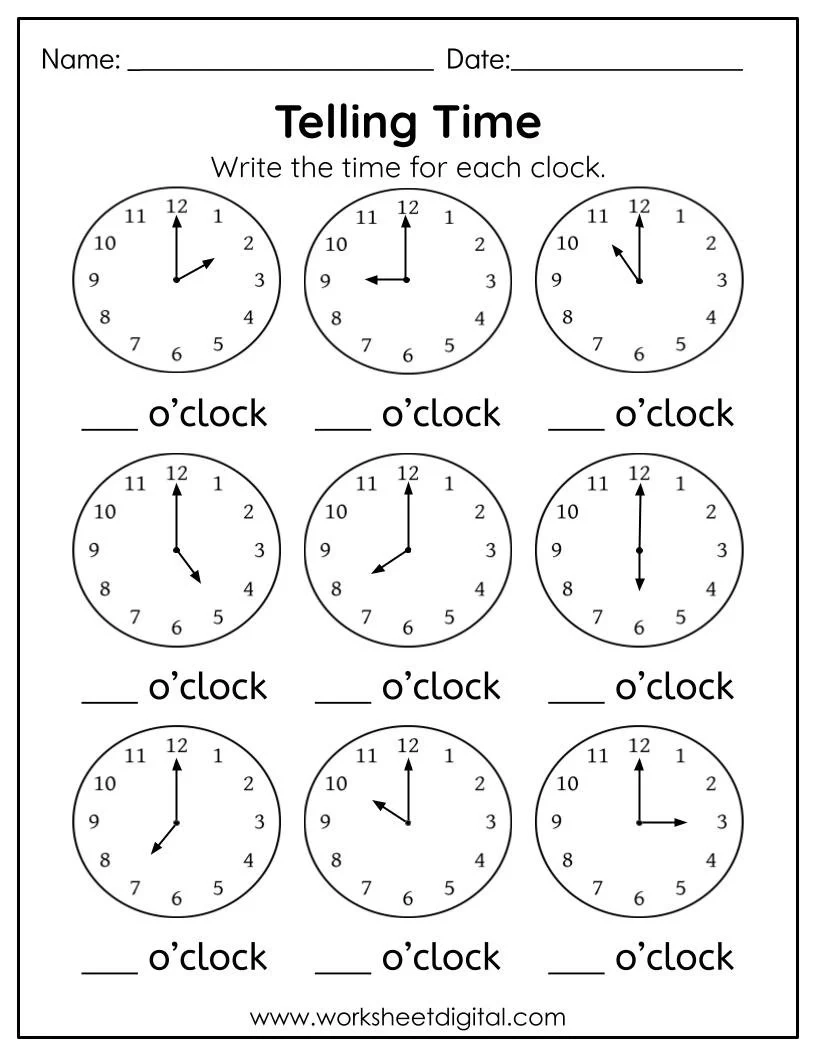 Free Printable Worksheet 1st Grade Time Clock