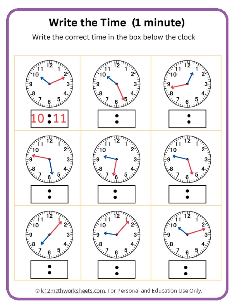 telling time worksheets