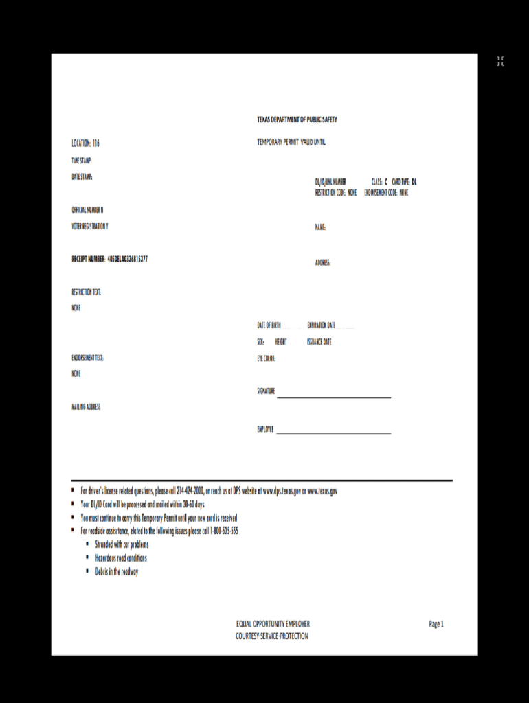 Printable Editable Texas Temporary Paper Id Template