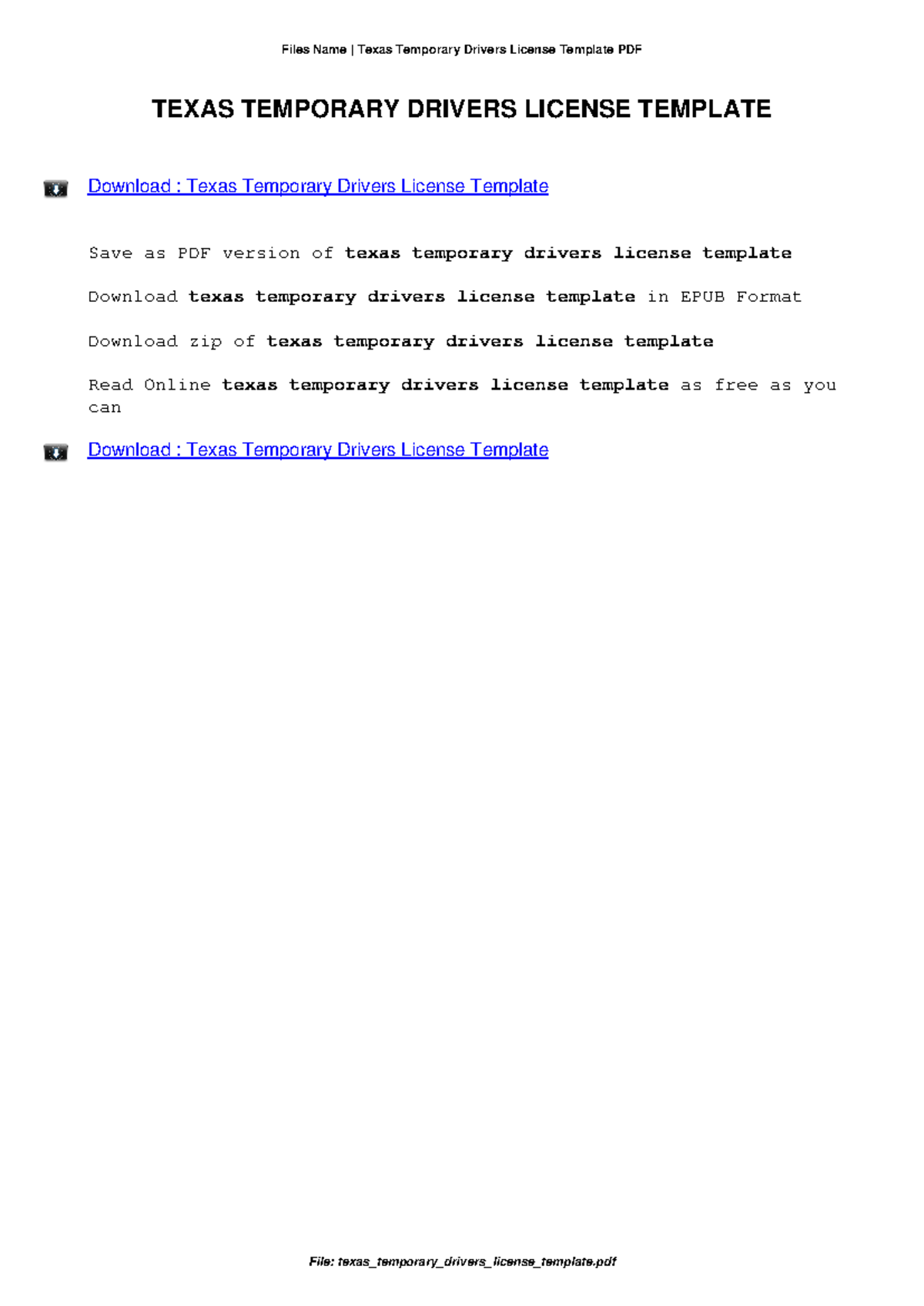 Texas Temporary Drivers License Template Downloadable PDF Guide 