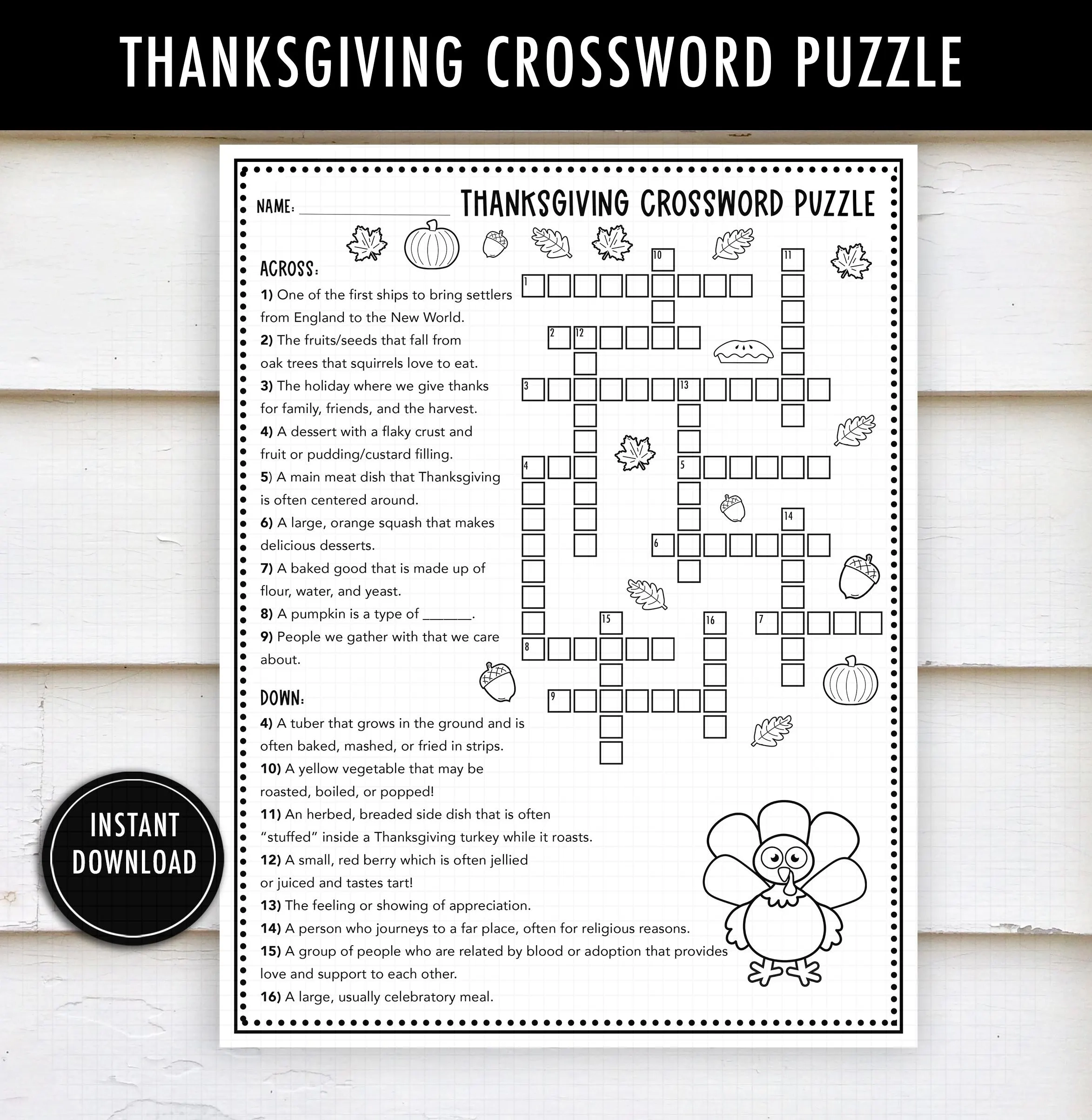 Thanksgiving Crossword Puzzle Printable Kids Thanksgiving 