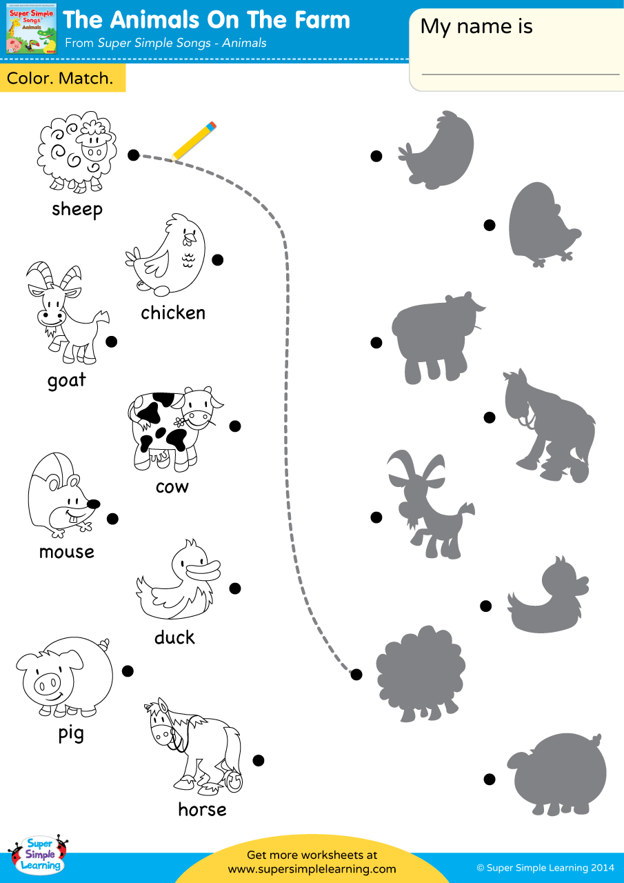 The Animals On The Farm Worksheet Color amp Match Super Simple