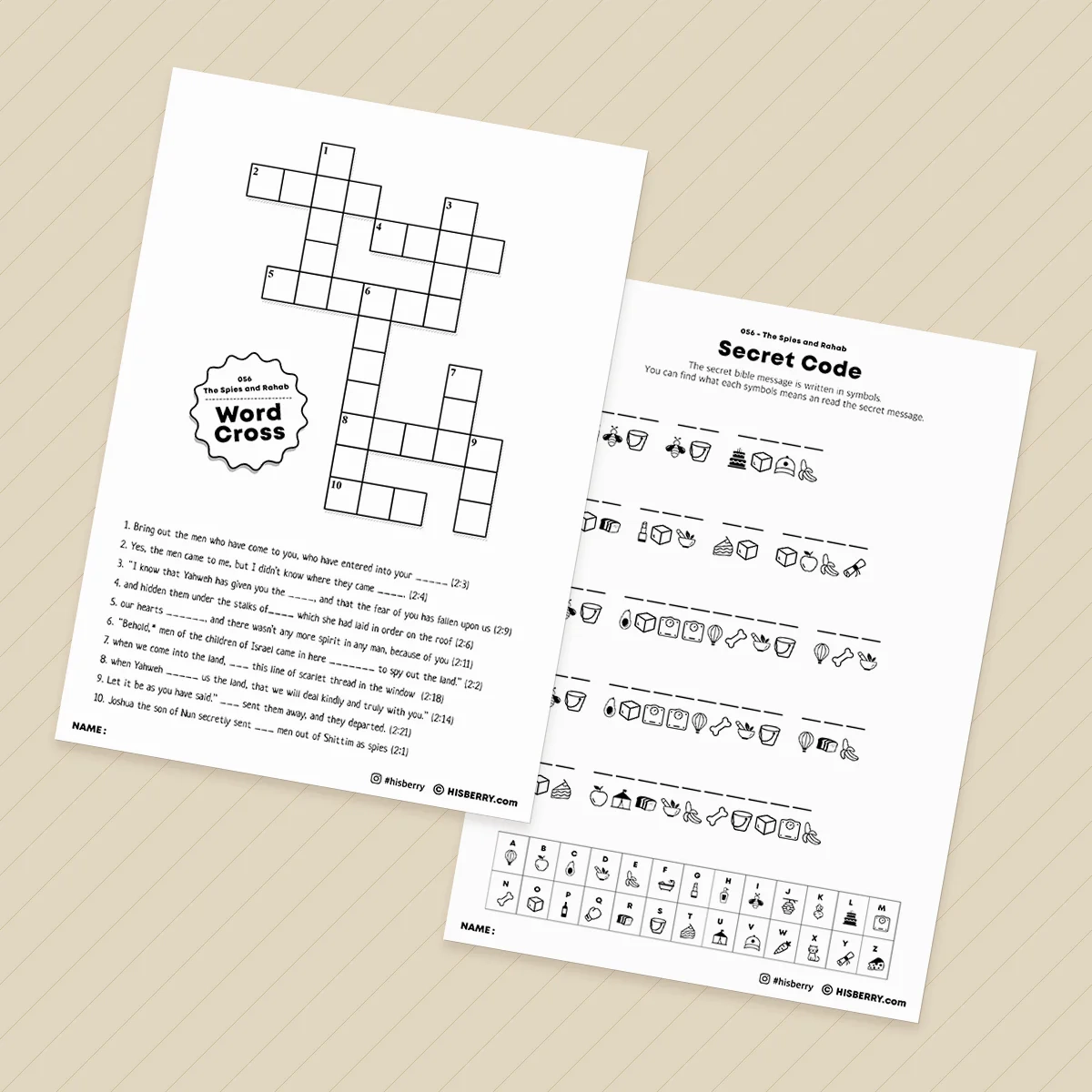 Rahab Bible Story Printable Crossword Puzzles