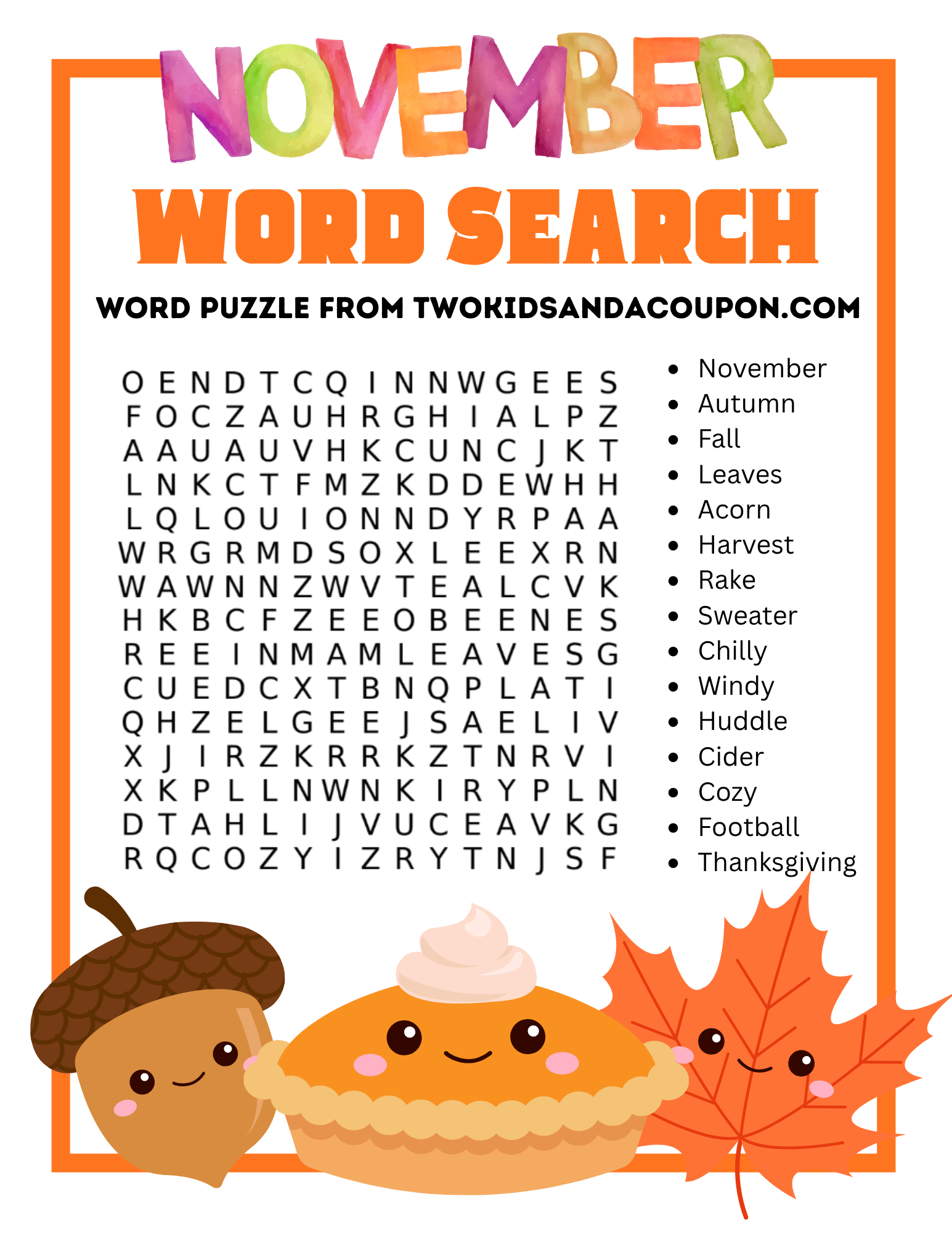 The Ultimate Free Printable November Word Search