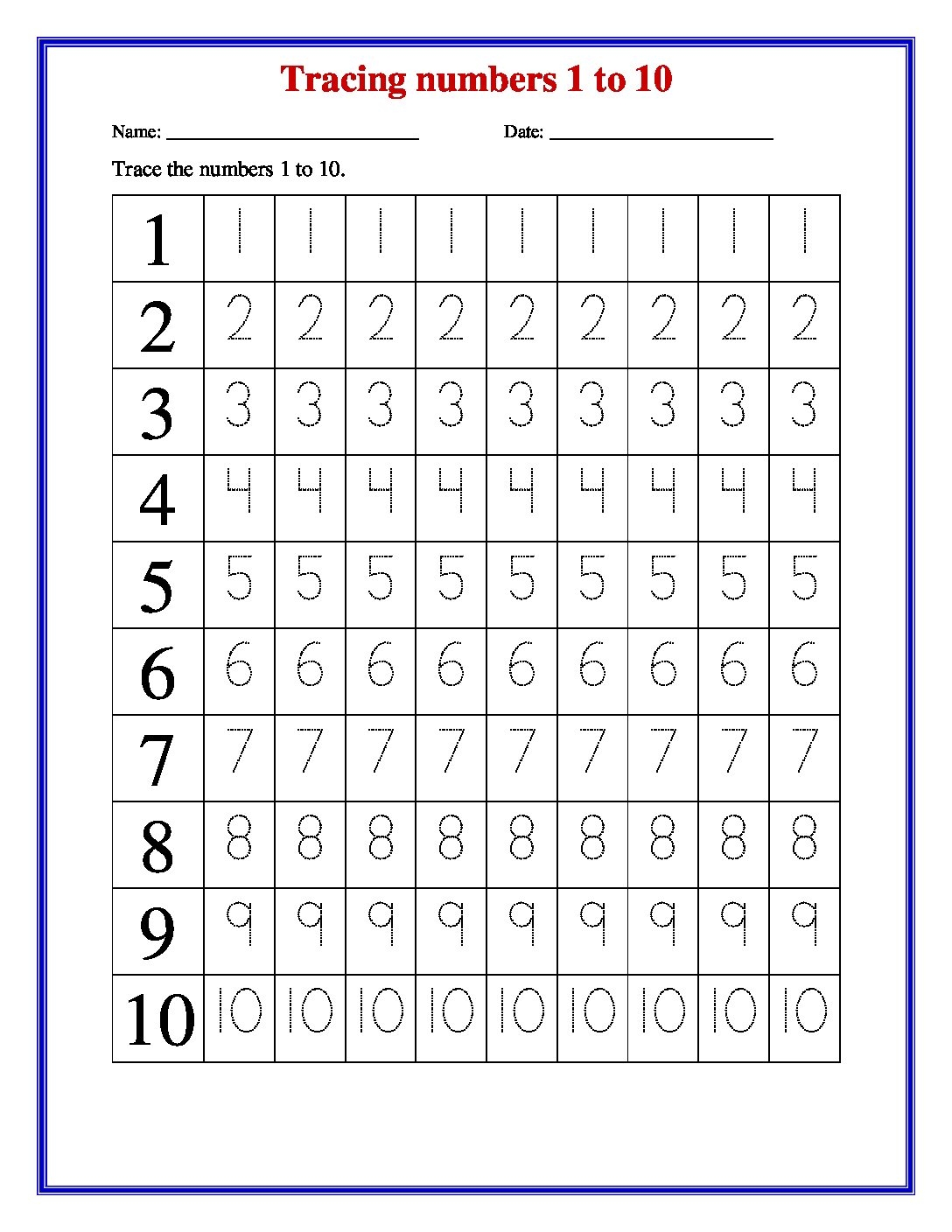 Printable Tracing Numbers Worksheets
