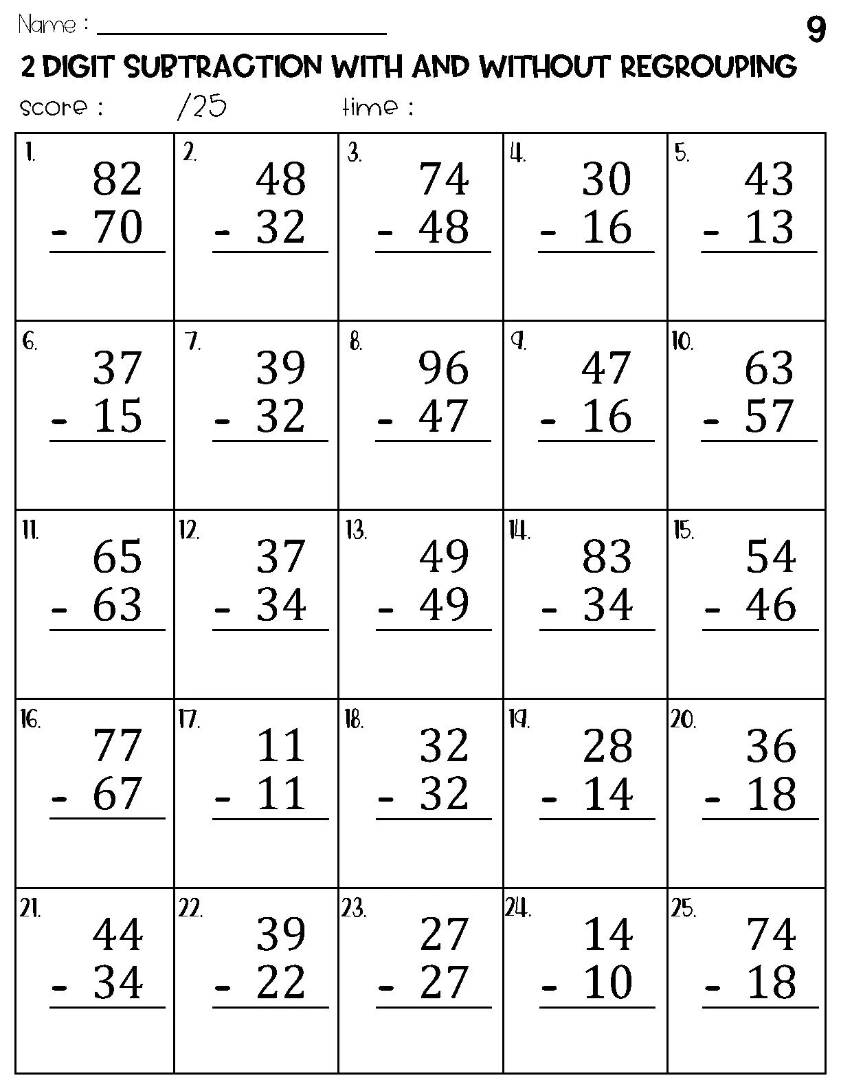 Two Digit Subtraction With And Without Regrouping Worksheets Etsy