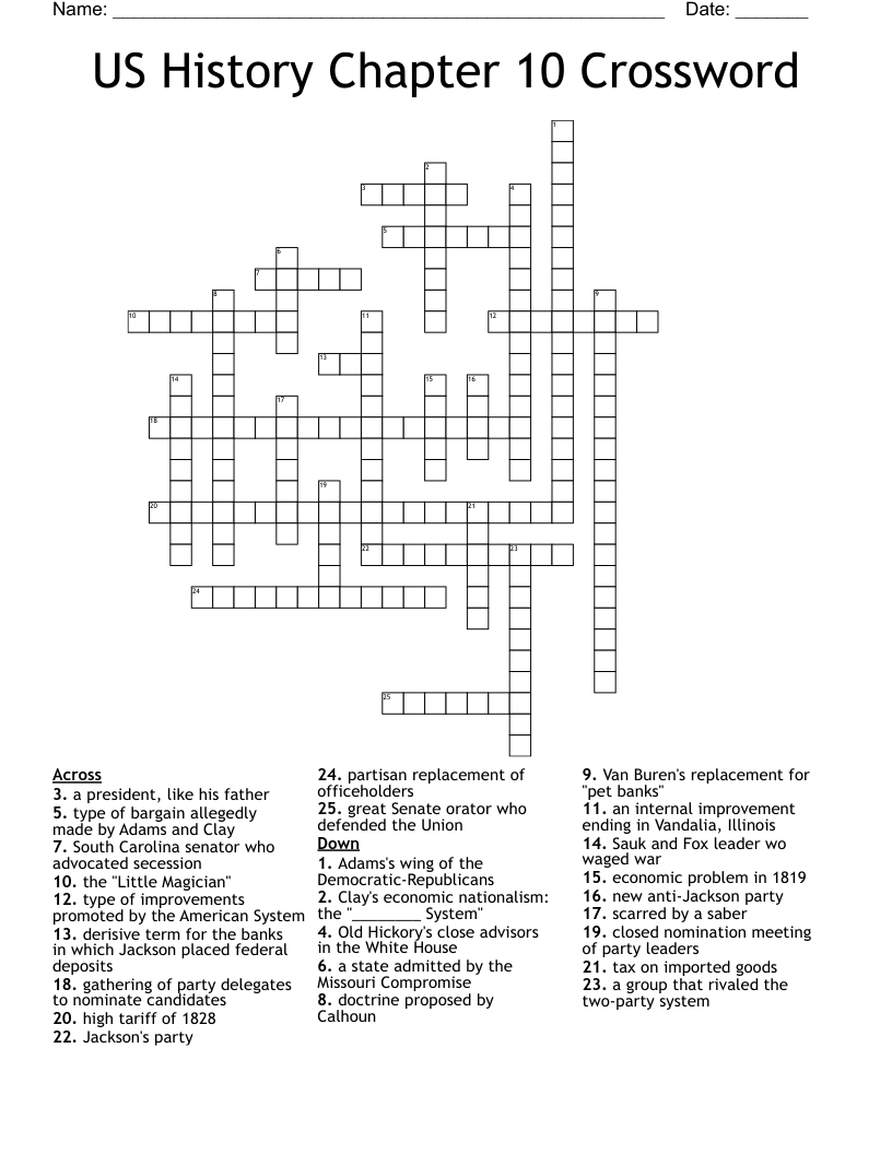 US History Chapter 10 Crossword WordMint