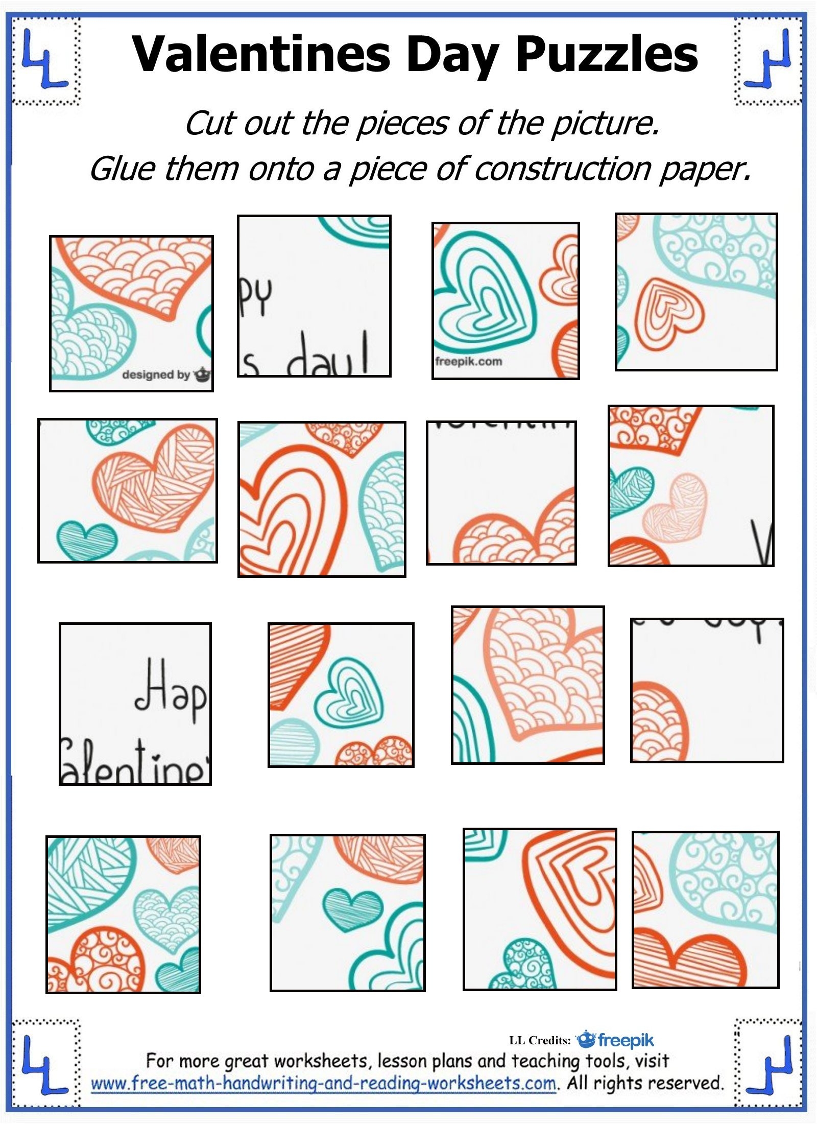 Valentine Day Puzzles Printable Cut amp Paste Puzzles