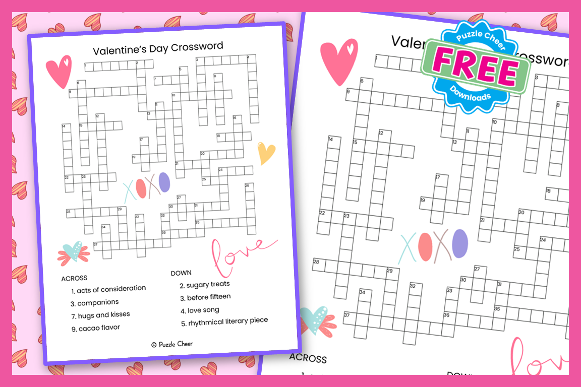 Valentine s Day Crossword Puzzle Puzzle Cheer