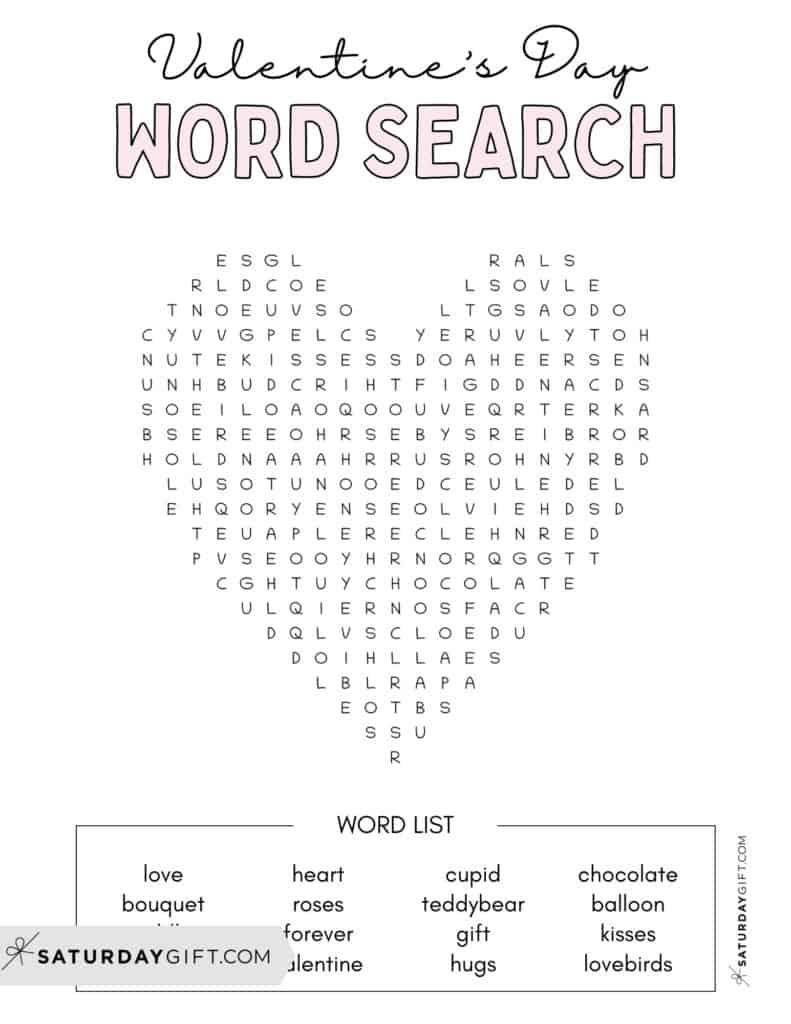 Free Printable Valentine Word Search Puzzles