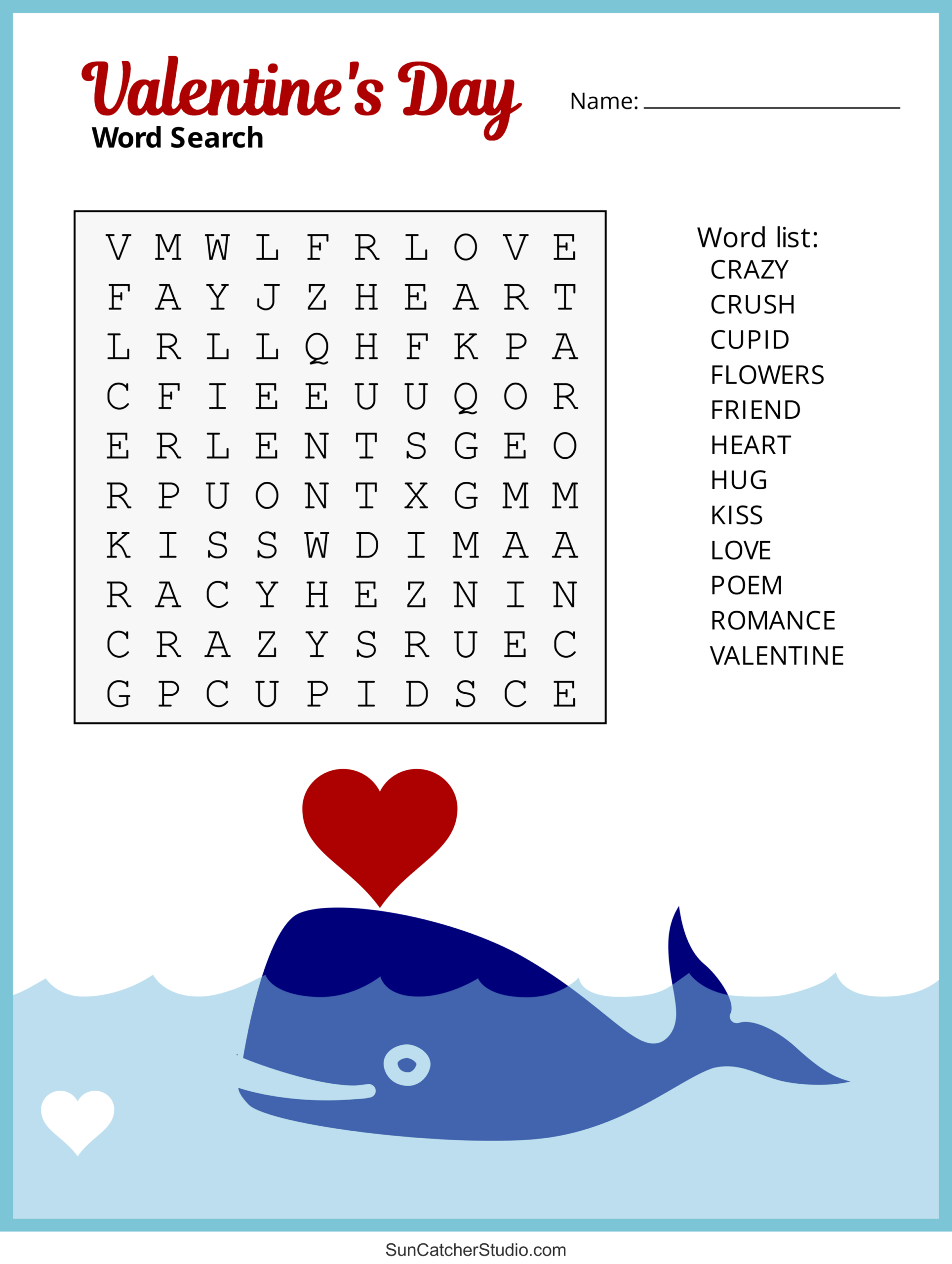 Kids Valentine Crossword Puzzle Printable